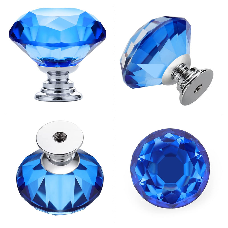 Ravinte 25 Pack Blue Crystal Knobs for Dresser Drawers Glass Cabinet Knobs | 30 mm Knobs with Silver Base, Glass, Diamond Shape, Dresser Drawers, Easy Install, Screws Included, Modern Style