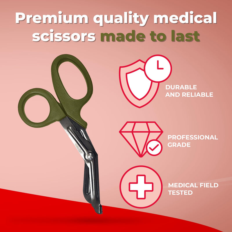 Ever Ready First Aid Titanium Bonded Bandage Shears 7 1/4" Bent - Drab Olive Green - 2 Pack - Autoclavable 2-Pack