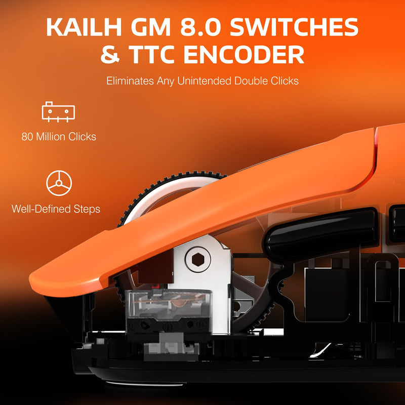 ATTACK SHARK X3 Wireless Gaming Mouse, 49g Ergonomic Computer Mouse, Triple Modes PAW3395 26K DPI Optical Sensor, 200h Battery Life, Programmable Buttons, Gaming Accessories for PC/Laptop/Mac(Orange) Orange