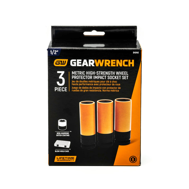 GEARWRENCH 3 Piece 1/2" Drive High-Strength Wheel Protector Impact Metric Socket Set | 84946
