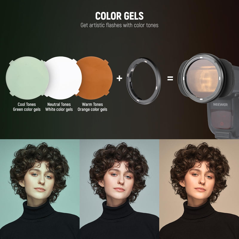 NEEWER Silicone Square Flash Head Adapter Ring with Magnetic Round Flash Head Accessory Color Gel Kit for Z880 Z760 NW760 NW700 NW620 NW635II TT560 Square Head Speedlite, CRM3