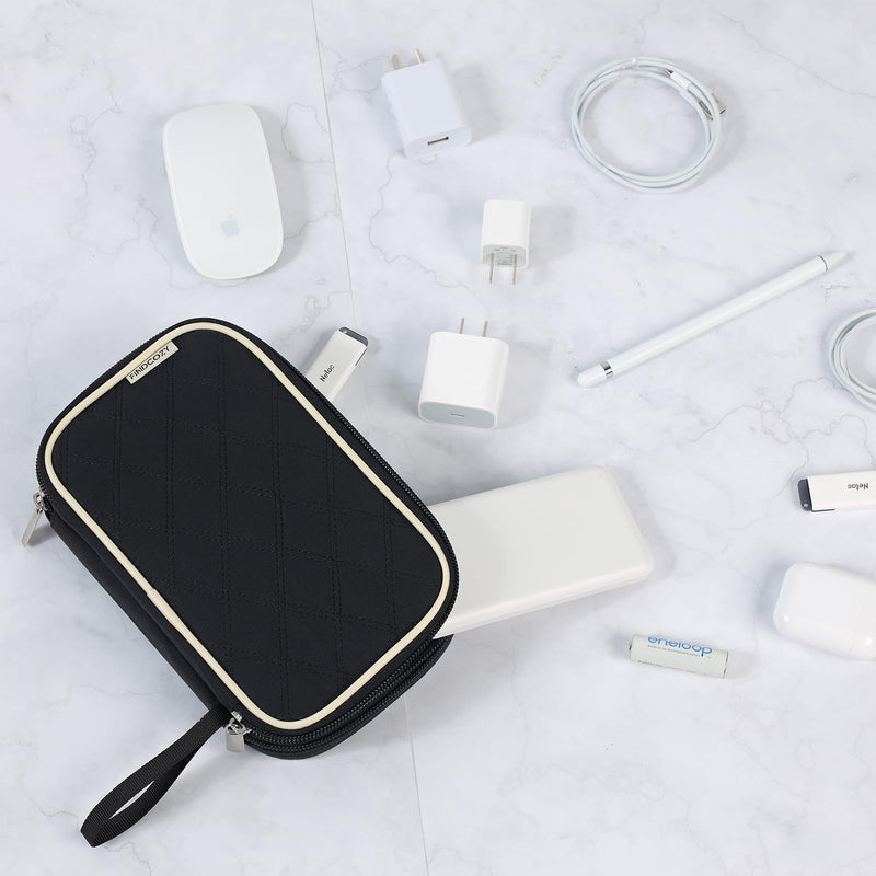 FINDCOZY Travel Cord Electronic Organizer, Electronic Accessories Double Layer Case, Travel Essentials for Cable, Charger, Phone, Hard Drive, USB, SD Card, AirPod, Black