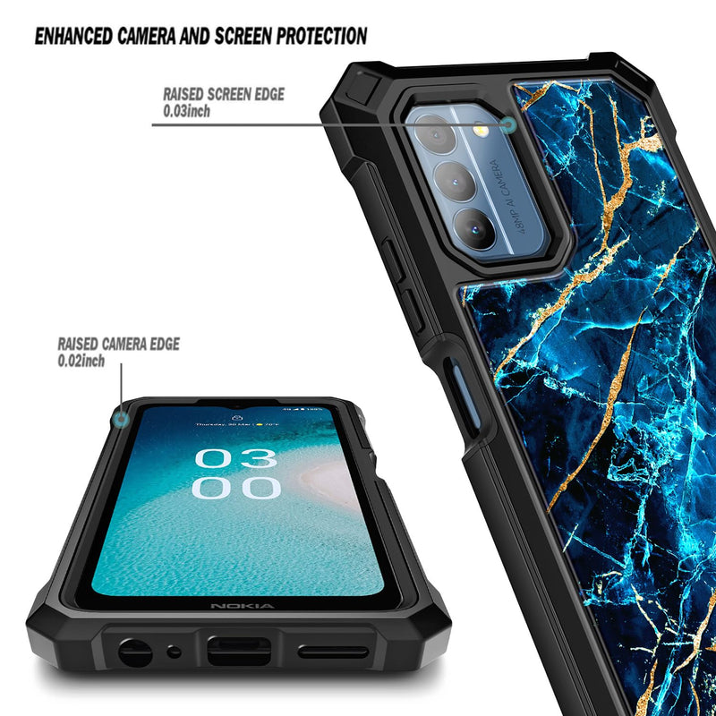 NZND Compatible with Nokia G100 Case (N150DL) /Nokia C300 (N155DL) with [Built-in Screen Protector], Full-Body Protective Shockproof Rugged Bumper Cover, Impact Resist Phone Case (Sapphire) Marble Design Sapphire