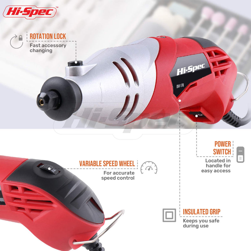 Hi-Spec Rotary Tool Kit Set 170W 1.4A with 121 Piece Dremel Compatible Bit Accessories. Drill, Cut, Trim, Grind & Sand in DIY Repairs, Hobbies & Craftwork Silver