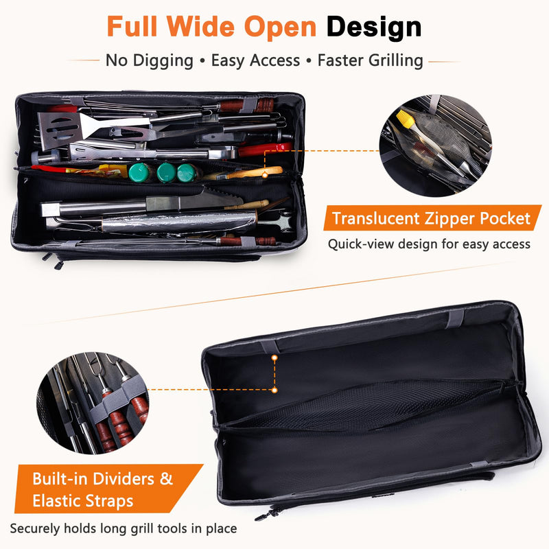 22" Grill Tool Bag, Heavy Duty BBQ Accessories Organizer with Wide-Open Design, Large Griddle Utensil Storage Bag for Blackstone, Camping, Tailgating, BBQ Gifts for Men（Bag Only） Grey 22" - Style B