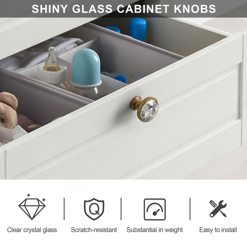 Alzassbg Clear Crystal Champagne Bronze Cabinet Knobs 10 Pack, AL1011BRG | 1.3 Inch Diameter, Crystal with Champagne Bronze Base, Decorative Hardware Pulls, for Cabinets and Drawers Champagne Bronze(Round)