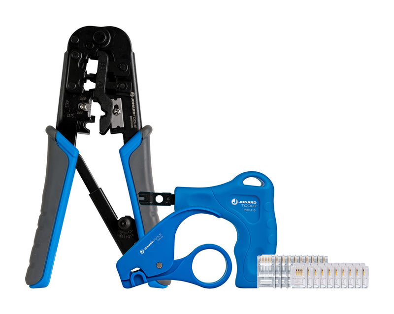 Jonard Tools TK-RJ45 Network Tool Kit for CAT5, CAT5E, and CAT6 – Includes 6-in-1 Crimper RJ11 / RJ12 / RJ45, Punch Down Tool, Cable Stripper, and RJ45 & RJ12 Connectors