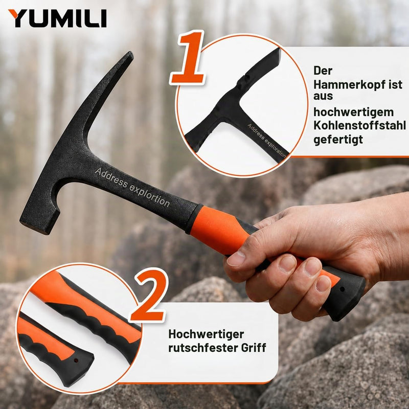 Geological Chisel Hammer 850g, Professional Geological Hammer Flat Head Rock Pickaxe Outdoor Geology Mineral Exploration Tool Length 285 mm