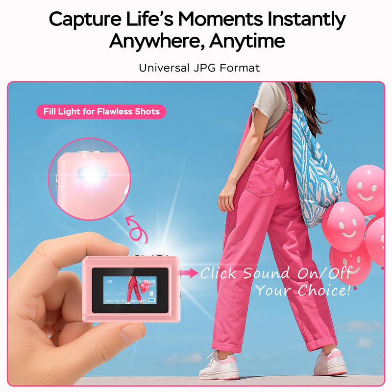 Mini Camera 1080P HD Video Recorder - Keychain Digital Camcorder with 64GB Card, 0.96" HD Display, Long Battery Life, Ultra-Portable Tiny Camera for Travel/Vlog/Night Shots (Pink) Pink