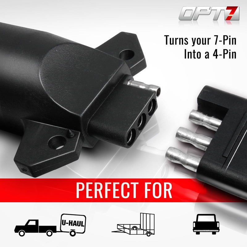 OPT7 7 Pin to 4 Pin Trailer Adapter w/Secure Tab, 7 Way Blade to 4 Way Flat Trailer Light Connector for Pickup Truck Trailer Tow Hitch, 3.75" Long x 1.75" Diameter 7-Pin to 4-Pin Standard