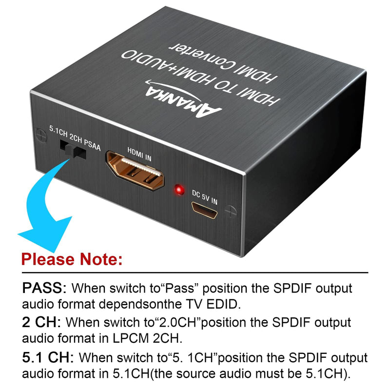 HDMI Audio Extractor 4K HDMI to Optical 3.5mm Jack AUX Headphone Audio Adapter Splitter Converter Supports PCM DTS 5.1 HDCP Dolby Digital (Black-1)