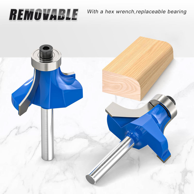 7Pcs 1/4" Inch Shanks Roundover Edging Router Bit Set,Round Radius: 1/2",3/8",5/16",1/4",7/32",3/16",1/8" Shank 1/4" 7PCS
