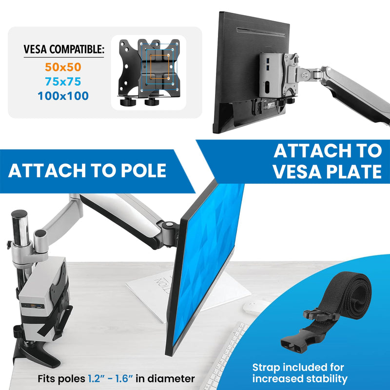 Mount-It! Adjustable Thin Client Mini PC Mount – Under Desk, Wall, Pole, or VESA Monitor Stand – Fits Mac mini, Small CPUs, Thin Clients, Docking Stations – Holds 11 lbs