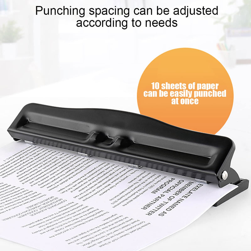 Adjustable 4 Hole Punch, Manual Paper Punch for 10 Sheets, Portable Universal Punching Machine, 11.4 x 2.6 x 2.2in