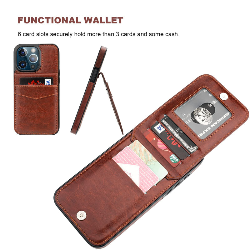 KIHUWEY Compatible with iPhone 13 Pro Max Case Wallet with Credit Card Holder, Premium Leather Magnetic Clasp Kickstand Heavy Duty Protective Cover for iPhone 13 Pro Max 6.7 Inch(Brown) Brown