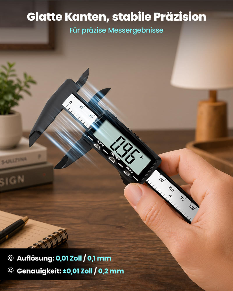 HARDELL Plastic Digital Caliper Rechargeable, 6 Inch Measuring Tool with LCD Screen, Inch/mm Conversion, Auto-Off - for Woodworking, DIY, Home Repairs and Jewelery Making Classic 6 inches 0 6"