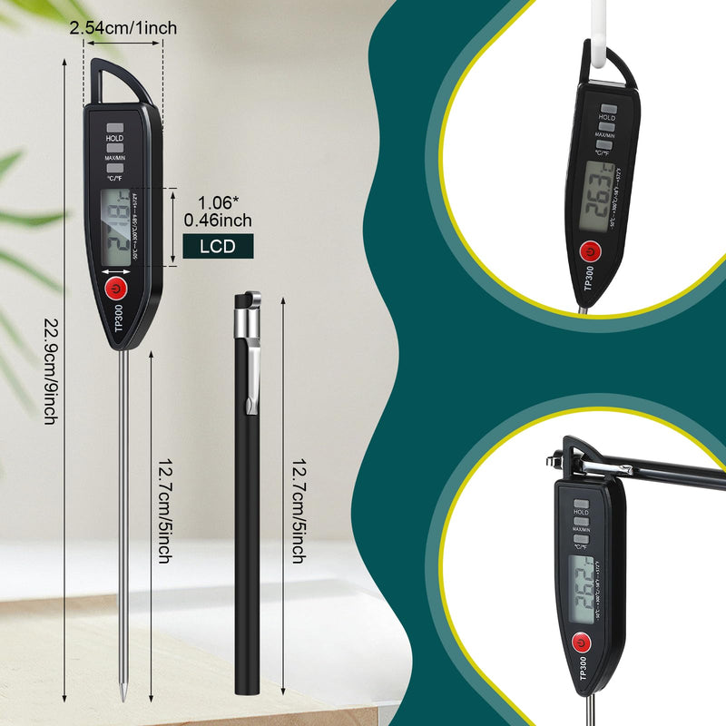 6 Set Waterproof Food Thermometer for Water, Liquid, Candle and Cooking Digital Meat Thermometer with Long Probe Instant Read for Kitchen BBQ Grill Candy (Black,White,Red) 6 Black, White, Red