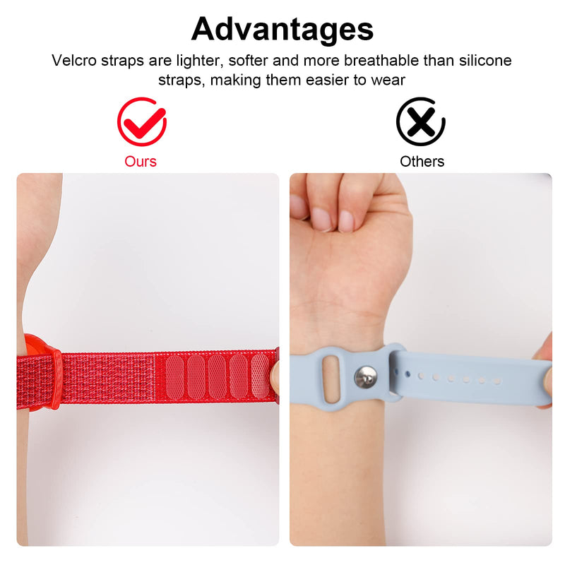 2 Pack Kids Wristband Compatible with Apple AirTag, Protective Case for Air Tag GPS Tracker Holder with Nylon Bracelet, Adjustable Anti Lost Watch Band for Toddler Child Elder (Red & Blue) Red & Blue
