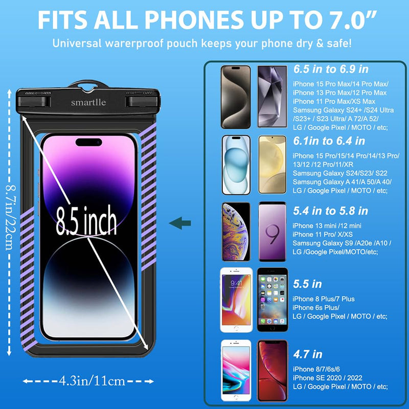 Waterproof Phone Pouches Bags Holder, Cell Phone Water Protectors Pouch Bag 2 Pack for Swimming, IPX8 Water Proof Phone Cases pouch for iPhone 15 14 13 Pro Max 12 11, for Galaxy S24 S23 Ultra 7" Cyan+Purple