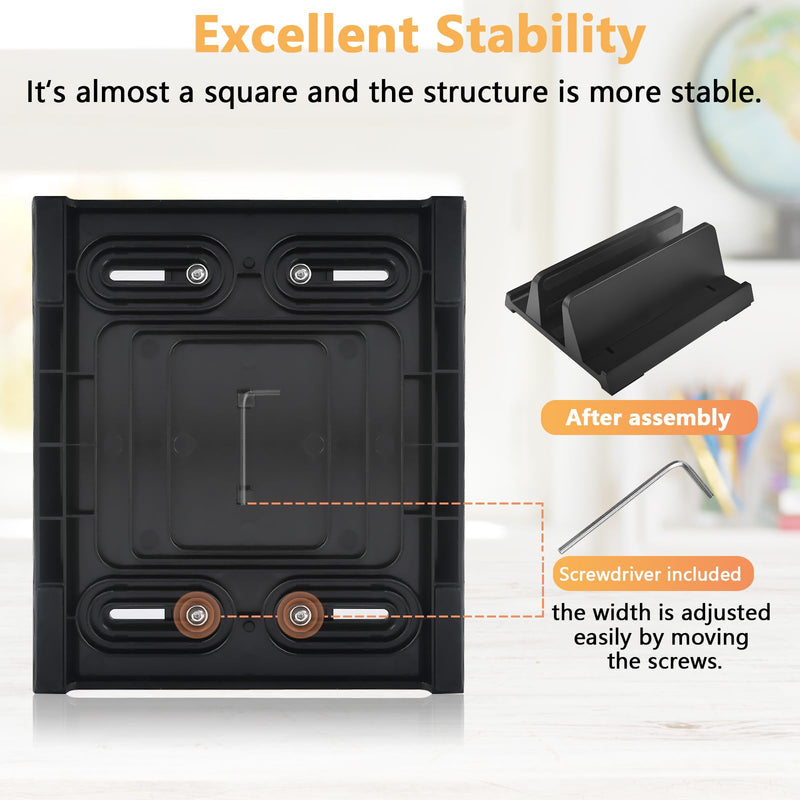 Vertical Laptop Stand Holder, ABS Organizer with Adjustable Dock, All in 1 Design Space-Saving, Sturdy Laptop Computer Holder for PC up to 17.3 inches, MacBook, Mini PC, Pad, Phone (Black, 1 Slot) Black