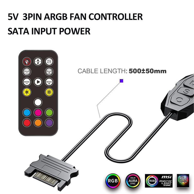 ARGB Controller Kit 5V 3PIN Aura PC RGB Controller, SATA Power Supply RGB Fan Controller, Computer ARGB Controller PC Fans Hub , with 17 Key Remote Controller ARGB Fan hub Controller