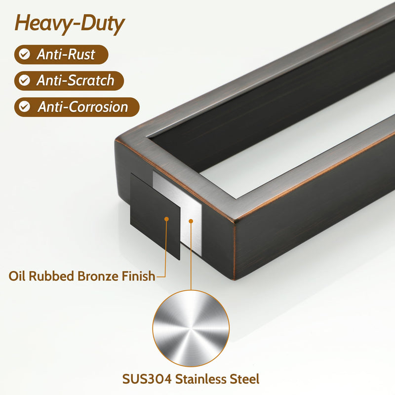 Sayayo Oil Rubbed Bronze Towel Bar for Bathroom, 10 Inch Hand Towel Holder Wall Mount Square Towel Ring SUS304 Stainless Steel Towel Rack