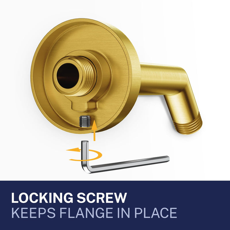 HammerHead® Solid Metal Shower Arm and Flange - 7.5 Inch 304 Stainless Steel Extension Pipe - Universal Shower Head Arm with Flange and Locking Screw, Brushed Gold