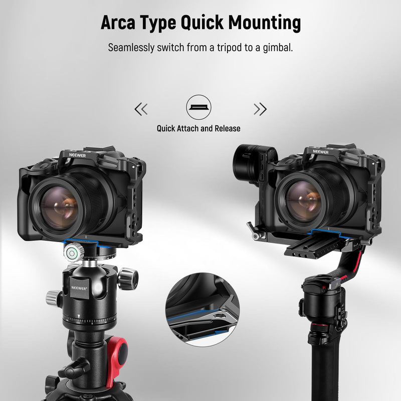 NEEWER R50 Camera Cage Compatible with Canon EOS R50, Aluminum Video Rig with NATO Rail, 1/4" Threads, 3/8" ARRI Holes, Cold Shoe, Anti Twist, Compatible with DJI Gimbals Arca Type QR System, CA031