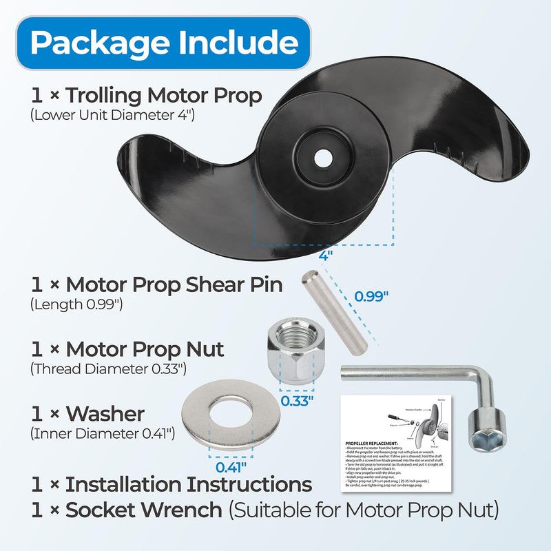 MKP-33 Trolling Motor Propeller Compatible with Minn Kota 4" Motor Diameters,1865018 Weedless Wedge 2 Prop Fit for Minnkota Ulterra,Maxxum,PowerDrive V2,Riptide,Terrova Trolling Motors