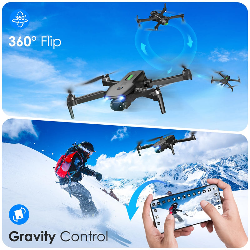 Drone with Camera, 1080P FPV Foldable Drone with Brushless Motor, One Key Take Off/Land, Altitude Hold, 360° Flip, Gravity Control, 2 Batteries, 3 Speeds Mini Drones for Kids Beginners