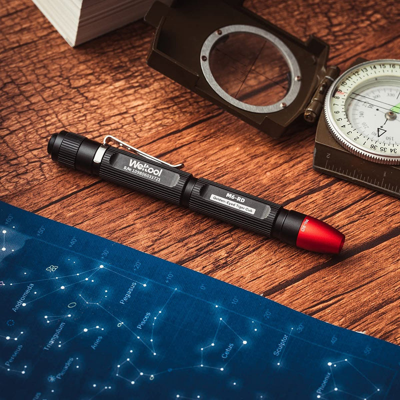 Weltool M6-RD Red LED Dark Adjustment Penlight for Pilots Watching Navigation Charts, HGN Tests, SFST and ARIDE to Dry Reviews, Pocket Pen Light with Clip for Doctors and Veterinarians