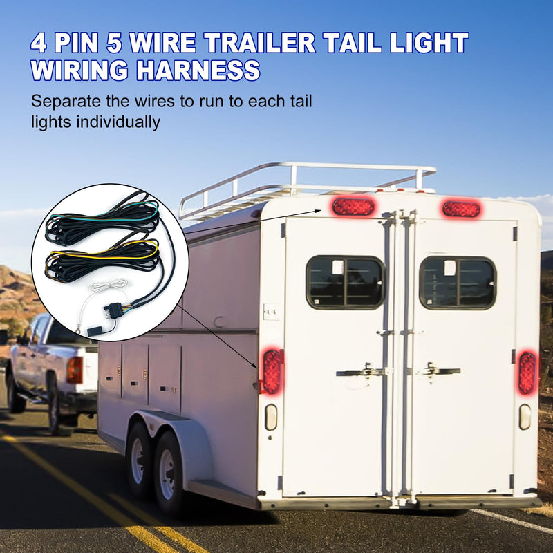 22 Ft 4-Pin 5-Wire Trailer Wiring Harness with Nylon Mesh Protection, A Trailer Light Kit Suitable for Re-Wiring The Tail Lights, Brake Lights, and Turn Signals on Trailers, Rvs, and Boats