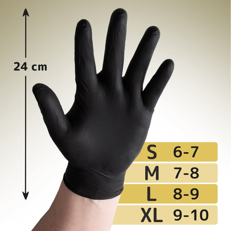ABENA THOR Black latex gloves 100 pieces (size M) | Black powder-free disposable gloves for cooking, cleaning, grilling and much more Disposable gloves without powder | Disposable Glove Kitchen Workshop Pack of 1, Medium (7-8)