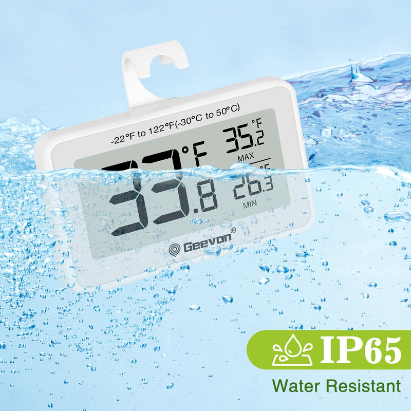 Geevon 4 Pack Refrigerator Thermometer Digital Fridge Thermometer IP65 Waterproof with Large LCD Display,Max/Min Record Function,Magnetic Back,for Fridge,Freezer Scenarios White-4Pack