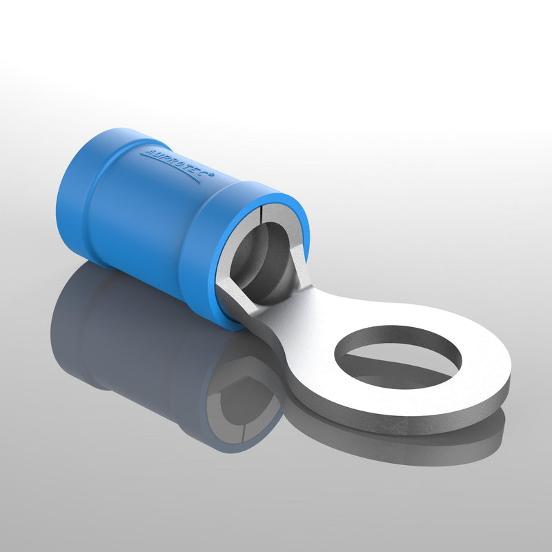 AUPROTEC 10x ring cable lugs 1.5-2.5 mm² blue hole Ø M8 partially insulated PVC RV cable connector made of tin-plated copper