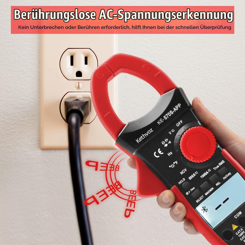 Bluetooth Clamp Meter Clamp Meter, Kethvoz Anto Range True-RMS Current Clamp NCV Voltmeter 570S-APP Measure AC/DC Voltage Current, Continuity Resistance Capacity Temperature 1000A Bluetooth Clamp Meter 570SAPP