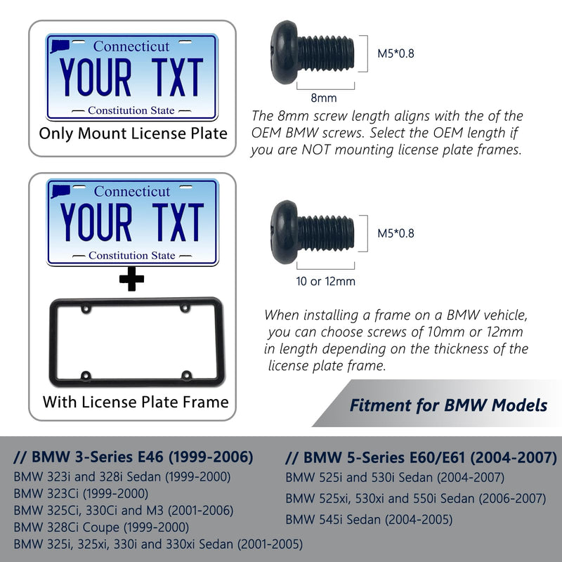 M5-0.8X6mm Rear License Plate Screws Compatible with Tesla Model 3, Y and BMW 18-8 Stainless Steel Black Zinc Plated 8 Pack M5-0.8 X 6mm