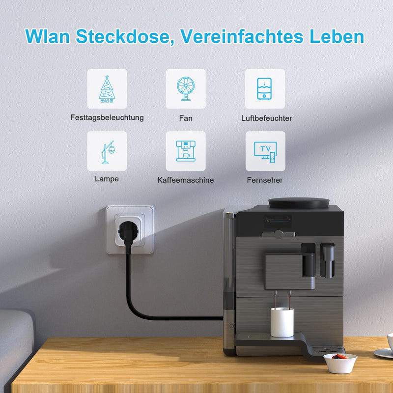 WLAN Smart Socket EIGHTREE, Alexa Socket Pack of 4, Smart Home WiFi Socket, Alexa Accessories, Power Consumption Measurement, Schedule, Remote Access, Works with Alexa, Google Home, SmartThings, 16A