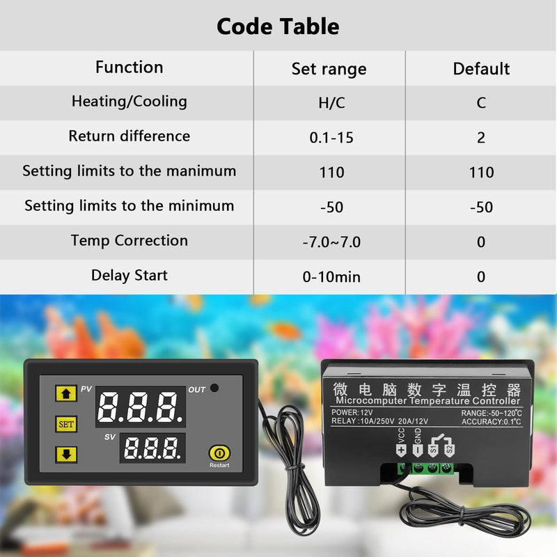 APKLVSR W3230 LCD Digital Thermostat, Digital Temperature Controller DC 12V 20A, Digital Thermostat Temperature Switch-50-120℃ with LCD Digital Display & Temperature Probe High Temperature Alarm-2 Pieces