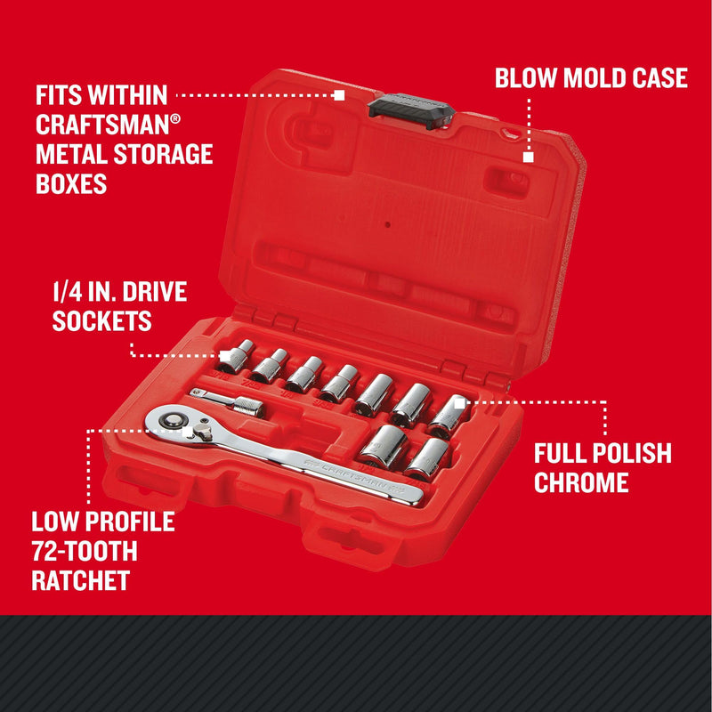 CRAFTSMAN Mechanics Tool Set, SAE, 1/4 Inch Drive, 11 Piece, 90-Tooth (CMMT34870)
