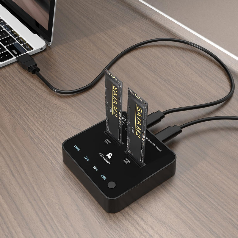 ISHEEP M.2 SATA SSD Docking Station, USB 3.1 (5Gbps) Offline Cloner & Duplicator, One-Button Backup, Tool-Free Plug and Play Vertical Design for Fast Data Transfer and Drive Upgrades