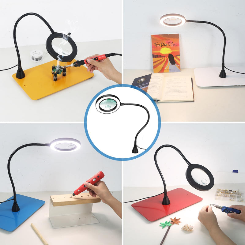 Magnetic third hand with 120mm magnifying glass, 6X & 3X magnifying glass with light and magnetic base, 50 LED, 6728lux magnifying lamp for helping hands/PCB holder/soldering station 4AB-USB-ZM