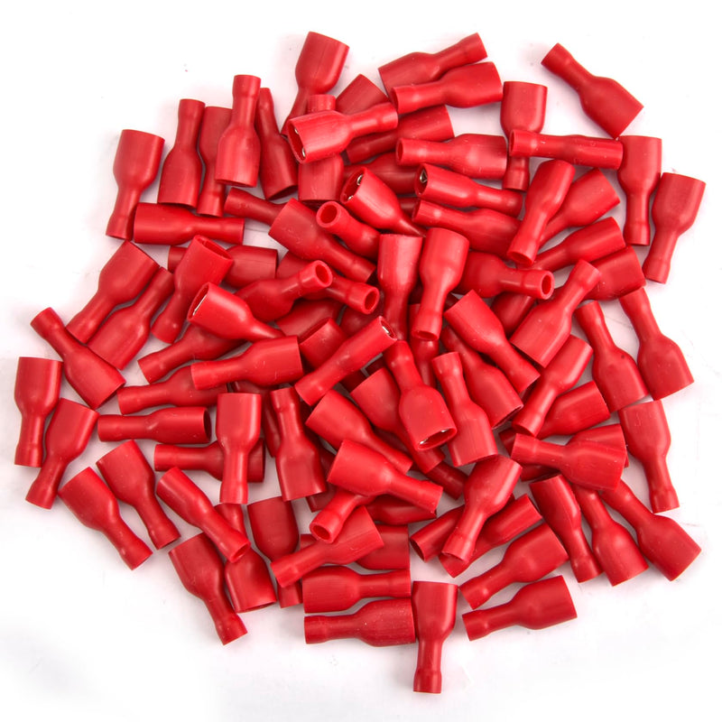 Heschen FDFD1.25-250 1/4" x 0.8mm Terminal Red Vinyl Fully Insulated Quick Coupler Socket for 0.5-1.5mm² (22-16AWG) (Pack of 100)