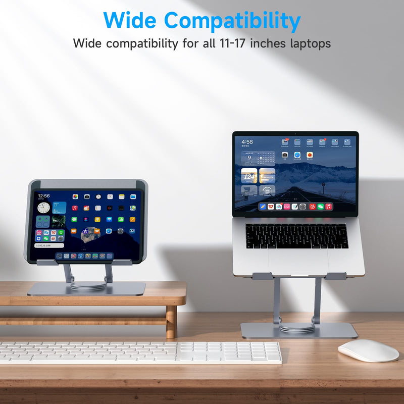 XGKDZJ Adjustable Laptop Stand, Ergonomic, Swivel, Foldable, 360 Rotation, Fits 10-15.6" Laptops, Grey