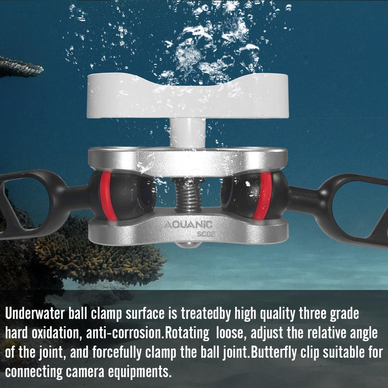 2PCS 1'' Standard Ball Clamp Mount,360°Clip Adapter Bracket for Underwater Diving Light Arm Tray System Photography Diving Camera Action Camera Flashlight Arms System,Silvery and White