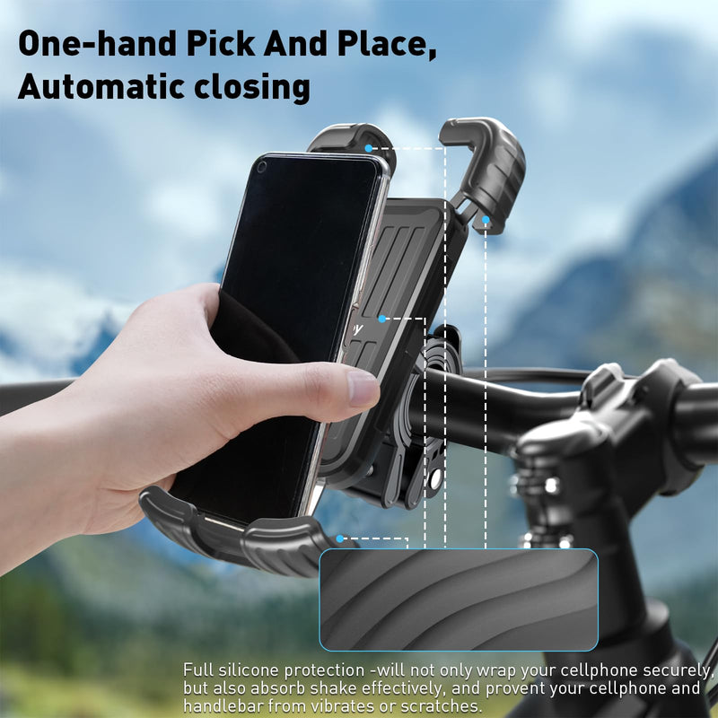 Hiboy Bike Phone Holder, 360° Rotatable Universal Motorcycle Phone Mount, Wrap Anti Shake Bicycle Scooter Handlebar Phone Clip for 5.1-6.8" Cellphone