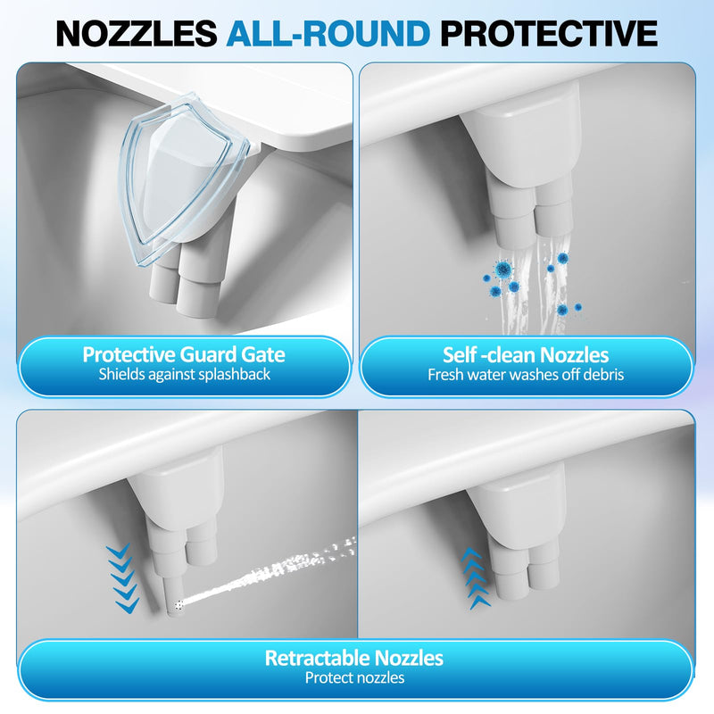 Non-Electric Bidet Attachment for Toilet, Ultra Slim Self-Cleaning Retractable Dual Nozzles for Rear & Feminine Wash, Adjustable Water Pressure,Stainless Steel Inlet