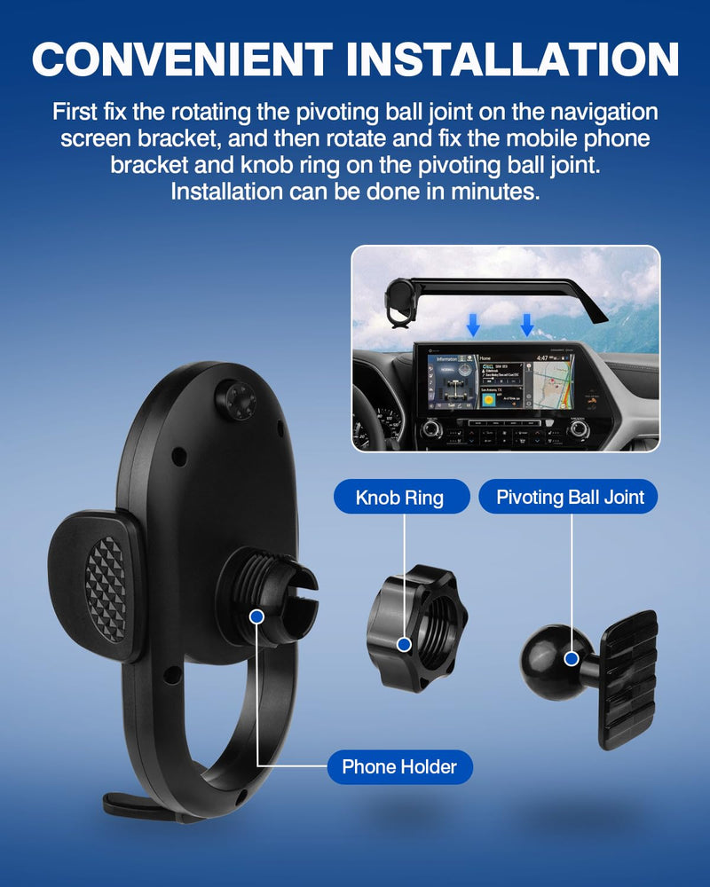 Autorder Custom Fit for Car Phone Holder 2020 2021 2022 Toyota Highlander Lmited/Platinum Accessories Phone Mount 12.3" Screen Cell Phone Automobile Cradles Hands-Free 360 Degree Rotation Toyota Highlander 20-22 12.3-inch