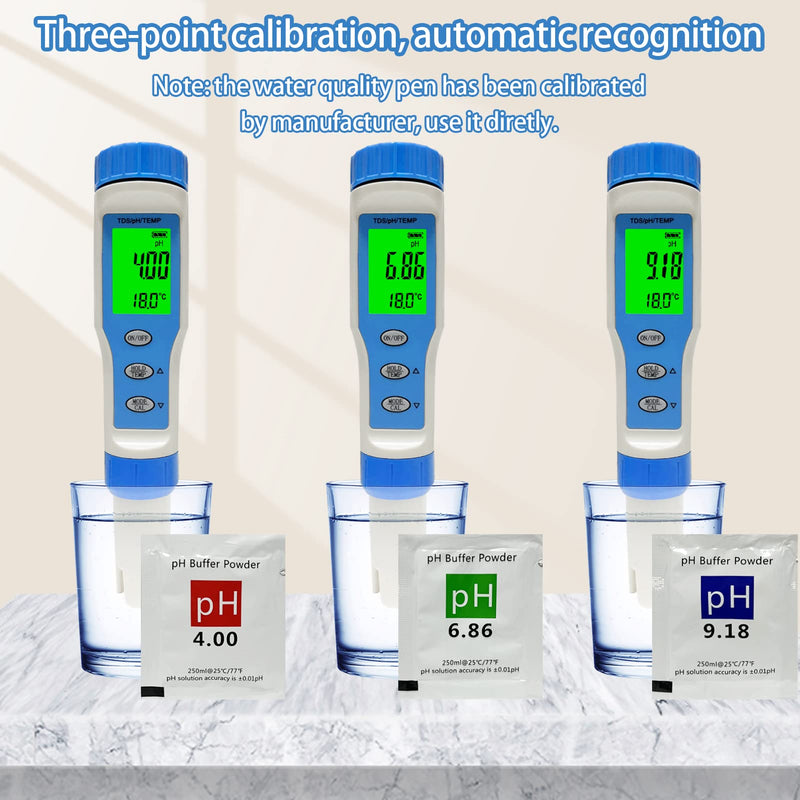 Ueomul pH meter 3 IN 1 with TDS temperature multi-parameter tester 0.01 resolution high accuracy waterproof IP67 water quality tester with automatic temperature compensation