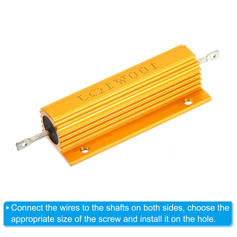 PATIKIL Pack of 5 100W 1 Ohm Aluminum Case Resistor Housing Wire Resistors Screw Tap Power Resistor Gold Tone